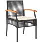 Preview: ARDEBO.de - Garten-Dining-Set mit Kissen Schwarz Poly-Rattan