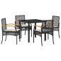 Preview: 5-teiliges Garten-Ess-Set mit Kissen Schwarz Poly Rattan