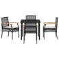 Preview: 5-teiliges Garten-Ess-Set mit Kissen Schwarz Poly Rattan