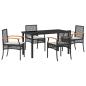 Preview: 5-teiliges Garten-Ess-Set mit Kissen Schwarzes Poly-Rattan