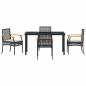 Preview: 5-teiliges Garten-Ess-Set mit Kissen Schwarzes Poly-Rattan