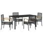 Preview: 5-teiliges Garten-Dining-Set mit Kissen Schwarz Poly-Rattan