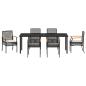 Preview: 7-teiliges Garten-Ess-Set mit Kissen Schwarz Poly-Rattan