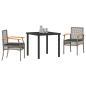 Preview: 3-teiliges Garten-Ess-Set mit Kissen Grau Poly-Rattan