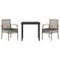 Preview: 3-teiliges Garten-Ess-Set mit Kissen Grau Poly-Rattan