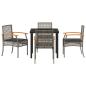 Preview: 5-teiliges Garten-Dining-Set mit Kissen Grau Poly-Rattan
