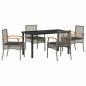 Preview: 5-teiliges Gartenessset mit Kissen in Grau aus Poly Rattan