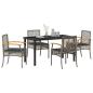 Preview: 5-teiliges Gartenessset mit Kissen in Grau aus Poly Rattan