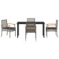 Preview: 5-teiliges Gartenessset mit Kissen in Grau aus Poly Rattan