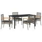 Preview: 5-teiliges Gartentischset mit Kissen Grau Poly-Rattan