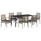 Preview: 7-teiliges Garten-Essset mit Kissen Grauer Poly-Rattan