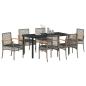 Preview: 7-teiliges Garten-Essset mit Kissen Grauer Poly-Rattan