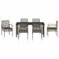 Preview: 7-teiliges Garten-Essset mit Kissen Grauer Poly-Rattan