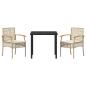 Preview: 3-teiliges Garten-Ess-Set mit Kissen Beige Poly-Rattan