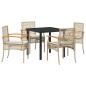 Preview: 5-teiliges Garten-Ess-Set mit Kissen in Beige Poly-Rattan