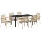 Preview: 7-teiliges Garten-Essset mit Kissen Beige Poly-Rattan