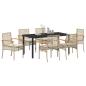 Preview: 7-teiliges Garten-Essset mit Kissen Beige Poly-Rattan