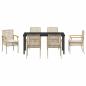Preview: 7-teiliges Garten-Essset mit Kissen Beige Poly-Rattan
