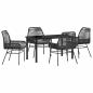 Preview: 5-teiliges Garten-Dining-Set mit Kissen Schwarz Poly Rattan