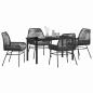 Preview: 5-teiliges Garten-Dining-Set mit Kissen Schwarz Poly Rattan