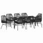 Preview: ARDEBO.de - 9-teiliges Garten-Esstisch-Set mit Kissen Schwarz Poly-Rattan