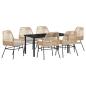 Preview: 7-teiliges Garten-Essset mit Kissen in Braun aus Poly-Rattan