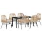 Preview: 7-teiliges Garten-Essset mit Kissen in Braun aus Poly-Rattan