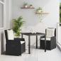 Preview: ARDEBO.de - 3-teiliges Garten-Essset Schwarz Poly-Rattan, Gartentisch Schwarz 80x80x73 cm Sicherheitsglas