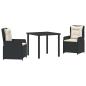 Preview: 3-teiliges Garten-Essset Schwarz Poly-Rattan, Gartentisch Schwarz 80x80x73 cm Sicherheitsglas