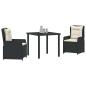 Preview: 3-teiliges Garten-Essset Schwarz Poly-Rattan, Gartentisch Schwarz 80x80x73 cm Sicherheitsglas