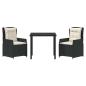 Preview: 3-teiliges Garten-Essset Schwarz Poly-Rattan, Gartentisch Schwarz 80x80x73 cm Sicherheitsglas