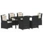 Preview: 7-teiliges Garten Esszimmer Set Schwarz Poly-Rattan, Gartentisch Schwarz 160x80x73 cm Sicherheitsglas