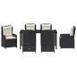 Preview: 7-teiliges Garten Esszimmer Set Schwarz Poly-Rattan, Gartentisch Schwarz 160x80x73 cm Sicherheitsglas