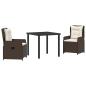 Preview: 3-teiliges Garten Essset Braunes Poly-Rattan, Gartentisch Schwarz 80x80x73 cm Getempertes Glas