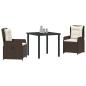 Preview: 3-teiliges Garten Essset Braunes Poly-Rattan, Gartentisch Schwarz 80x80x73 cm Getempertes Glas