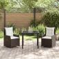 Preview: 3-teiliges Garten Essset Braunes Poly-Rattan, Gartentisch Schwarz 80x80x73 cm Getempertes Glas