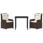 Preview: 3-teiliges Garten Essset Braunes Poly-Rattan, Gartentisch Schwarz 80x80x73 cm Getempertes Glas
