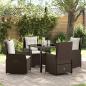 Preview: ARDEBO.de - 5-teiliges Garten Esszimmer Set Braun Poly Rattan, Gartentisch Schwarz 80x80x73 cm Sicherheitsglas