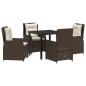 Preview: 5-teiliges Garten Esszimmer Set Braun Poly Rattan, Gartentisch Schwarz 80x80x73 cm Sicherheitsglas