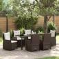 Preview: ARDEBO.de - 7-teiliges Garten Essset Braun Poly Rattan, Gartentisch Schwarz 160x80x73 cm Sicherheitsglas