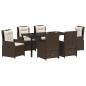 Preview: 7-teiliges Garten Essset Braun Poly Rattan, Gartentisch Schwarz 160x80x73 cm Sicherheitsglas