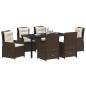 Preview: 7-teiliges Garten Essset Braun Poly Rattan, Gartentisch Schwarz 160x80x73 cm Sicherheitsglas