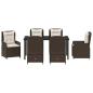 Preview: 7-teiliges Garten Essset Braun Poly Rattan, Gartentisch Schwarz 160x80x73 cm Sicherheitsglas