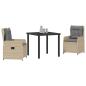 Preview: 3-teiliges Garten Essset Beiges Poly Rattan, Gartentisch Schwarz 80x80x73 cm Tempered Glass