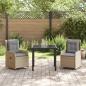 Preview: 3-teiliges Garten Essset Beiges Poly Rattan, Gartentisch Schwarz 80x80x73 cm Tempered Glass