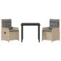 Preview: 3-teiliges Garten Essset Beiges Poly Rattan, Gartentisch Schwarz 80x80x73 cm Tempered Glass