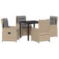 Preview: 5-teilige Garten Essgruppe Beige Poly Rattan, Gartentisch Schwarz 80x80x73 cm Sicherheitsglas
