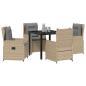 Preview: 5-teilige Garten Essgruppe Beige Poly Rattan, Gartentisch Schwarz 80x80x73 cm Sicherheitsglas