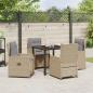 Preview: 5-teilige Garten Essgruppe Beige Poly Rattan, Gartentisch Schwarz 80x80x73 cm Sicherheitsglas