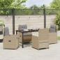 Preview: 5-teiliges Garten Essgruppe Beige Poly-Rattan, Gartentisch Schwarz 140x80x73 cm Temperglas